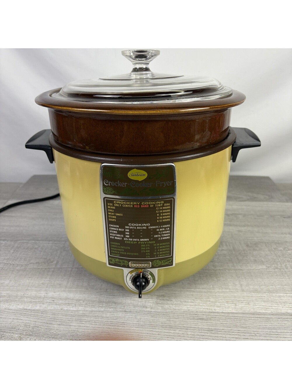 Vintage Sunbeam 9-13 Crocker Pot Slow Cooker Deep Fryer Harvest Gold